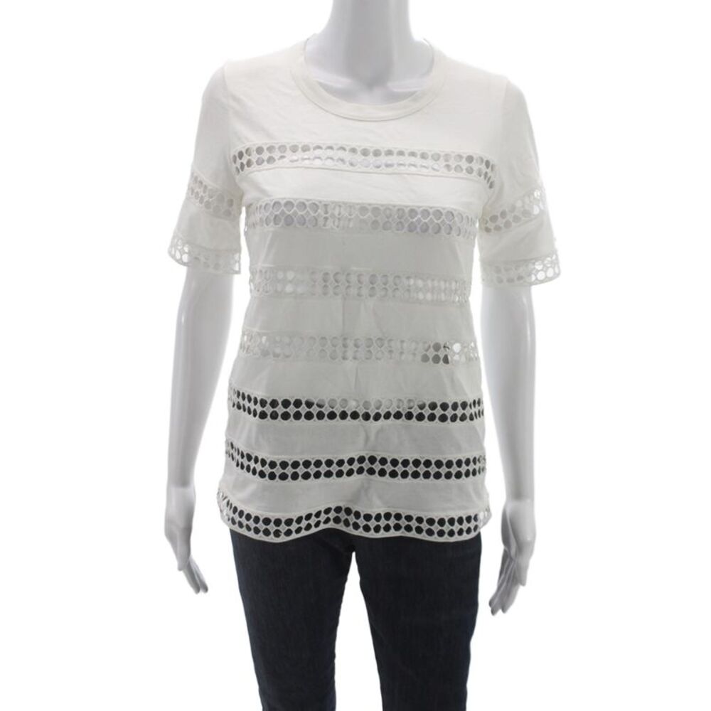 Chloe Women Basic Striped Cotton Crew Neck Short Sleeve T-Shirt Size XS